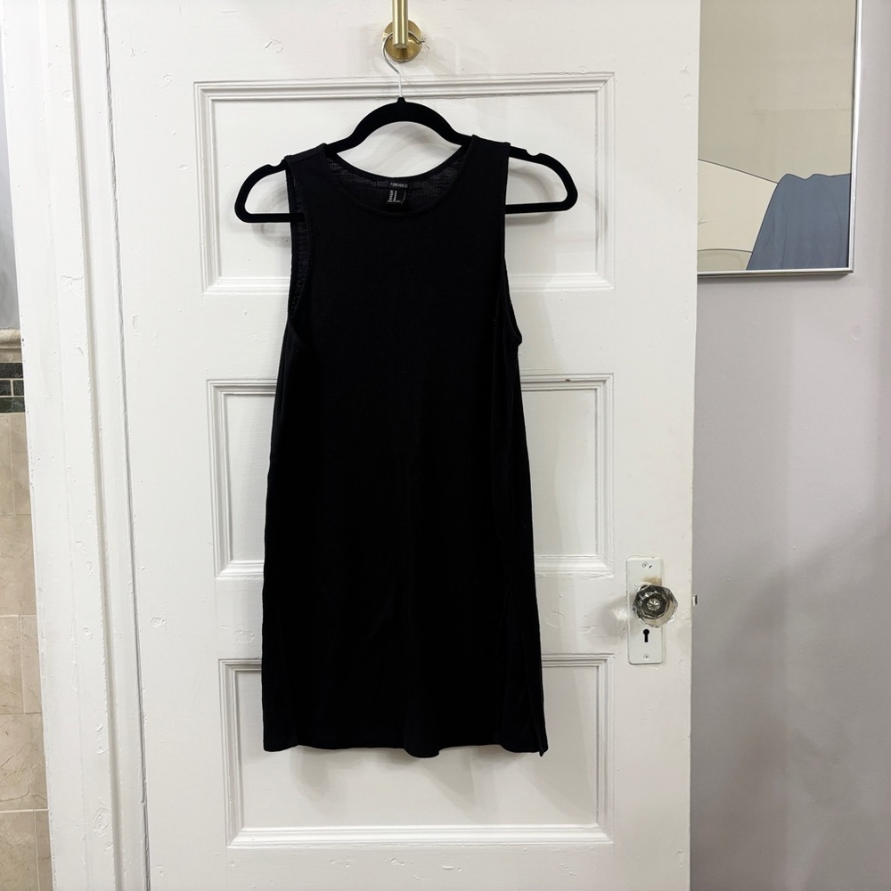 Forever 21 Longline Split Hem Ribbed Elegant Black Sleeveless Dress - Sz Medium - Picture 8 of 9